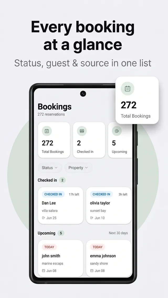 Booking detail view in Mudifly with guest profile, dates, and payout